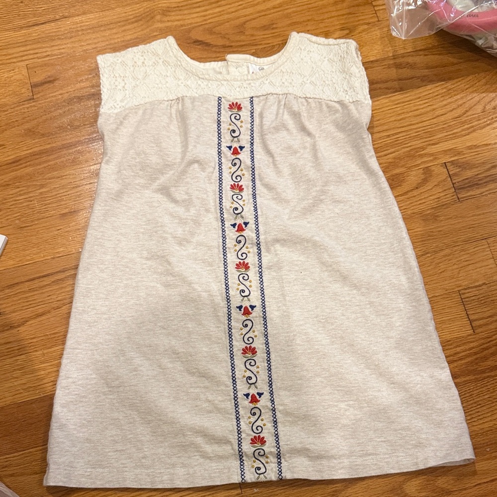 Hanna Andersson Cream Dress with Colorful Embroidery